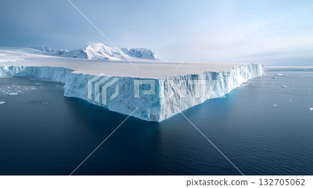 Majestic Iceberg Floating in Calm Arctic Waters Under a Clear Blue Sky Majestic Iceberg Floating in Calm Arctic Waters Under a Clear Blue Sky 132705062