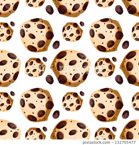 Seamless pattern Gingerbread with chocolate. Delicious hand-drawn cookies. Watercolor illustration of the dessert. Winter holiday atmosphere. Seamless pattern Gingerbread with chocolate. Delicious hand-drawn cookies. Watercolor illustration of the dessert. Winter holiday atmosphere. 132705477