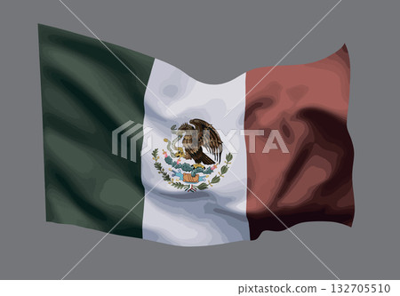 Waving flag of the United Mexican States. Vector. 132705510