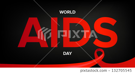 World AIDS DAY 1 december banner with text and red ribbon on grey background.. World HIV awareness day 1 December. Red ribbon with text isolated on grey background. World AIDS Day poster 132705545