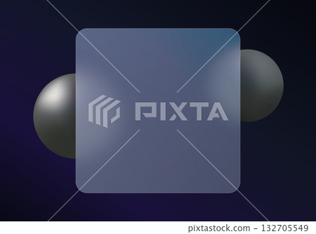 Minimal dark background with a frosted glass-style square panel and metallic gradient spheres. Elegant modern layout for banners and tech interfaces. Minimal dark background with a frosted glass-style square panel and metallic gradient spheres. Elegant modern layout for banners and tech interfaces. 132705549