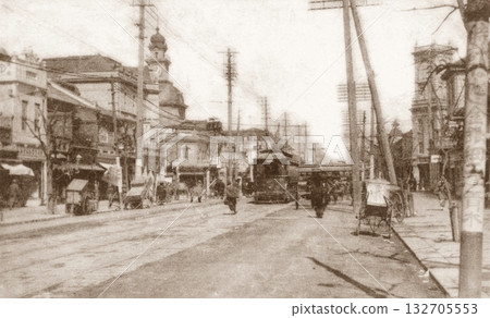 Old photo taken 1907-1918, Ginza Chuo-dori, Tokyo, near Ginza 4-chome Old photo taken 1907-1918, Ginza Chuo-dori, Tokyo, near Ginza 4-chome 132705553