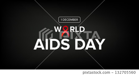 World AIDS DAY 1 december banner with text and red ribbon on grey background.. World HIV awareness day 1 December. Red ribbon with text isolated on grey background. World AIDS Day poster 132705560