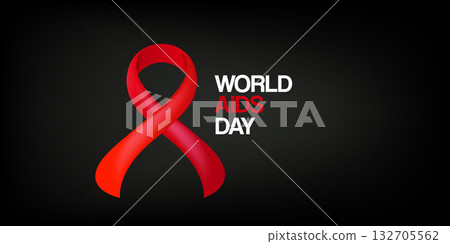 World AIDS DAY 1 december banner with text and red ribbon on grey background.. World HIV awareness day 1 December. Red ribbon with text isolated on grey background. World AIDS Day poster 132705562