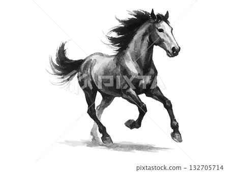 Horse ink painting silhouette New Year's card material 132705714