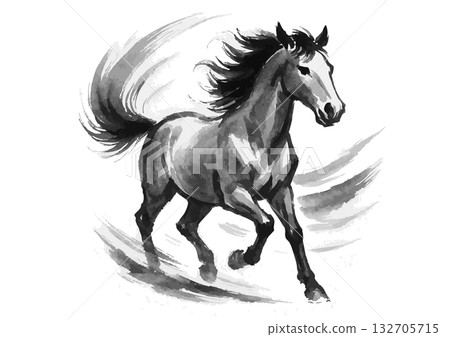 Horse ink painting silhouette New Year's card material set 132705715