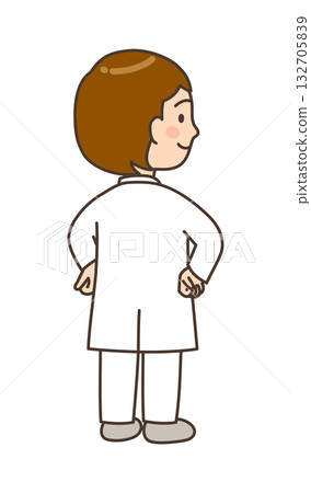 一位年輕的女醫生雙手叉腰，回頭望著前方。 132705839