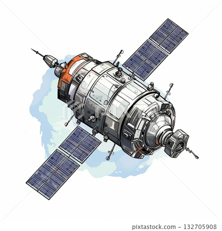 Futuristic Space Station Illustration with Solar Panels for Educational and Sci-Fi Projects 132705908