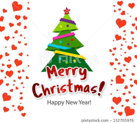 Merry Christmas. A Christmas tree and a garland of balloons. 132705976