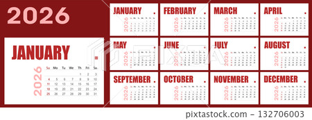 calendar Year 2026. vector calendar. Calendar on white Background for business. 132706003