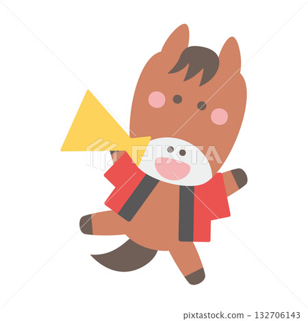 可愛的馬匹角色插畫，穿著法被，拿著擴音器跳躍 132706143