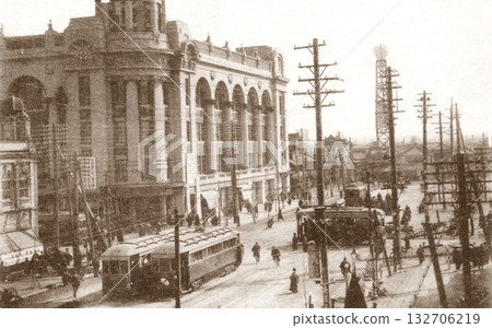 老照片，1916-1918，東京，上野廣小路和松坂屋和服店 132706219