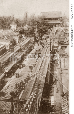 Old photo, 1907-1918, Tokyo, panorama of Sensoji Temple and Nakamise 132706352