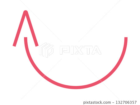 Pink curved arrow indicating upward movement and rotation Pink curved arrow indicating upward movement and rotation 132706357