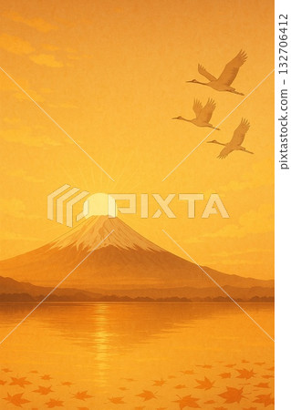 日出時的富士山與飛鶴 132706412