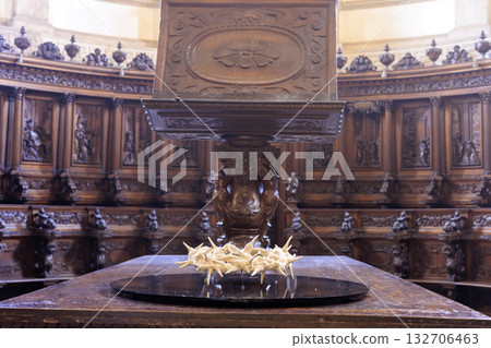 Wooden statue of the Life of Saint Benedict in the Church of San Giorgio Maggiore in Italy Wooden statue of the Life of Saint Benedict in the Church of San Giorgio Maggiore in Italy 132706463