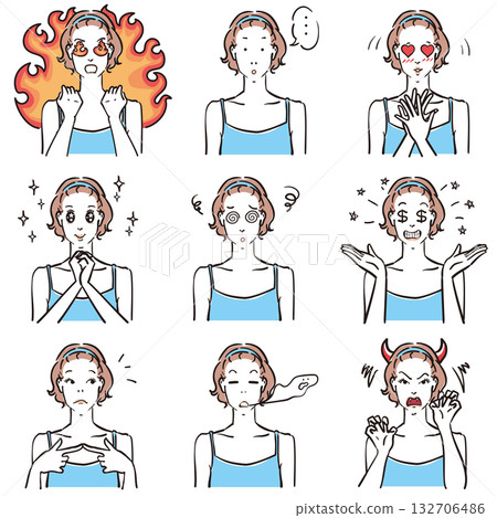 Various comical expressions of women in camisoles 132706486