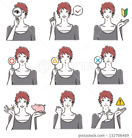 Various expressions of short-haired women: Normal 3 Various expressions of short-haired women: Normal 3 132706489