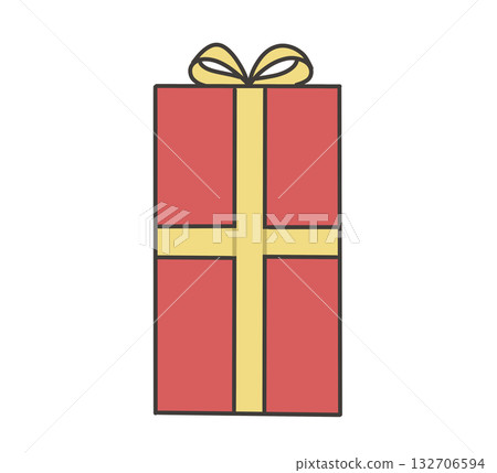 Illustration of a red Christmas gift box (gold ribbon) 132706594
