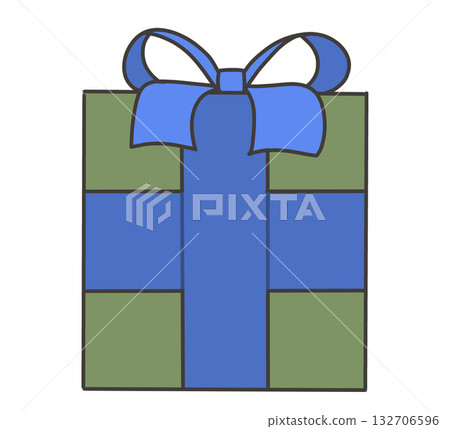 Illustration of a Christmas gift box with a blue ribbon 132706596