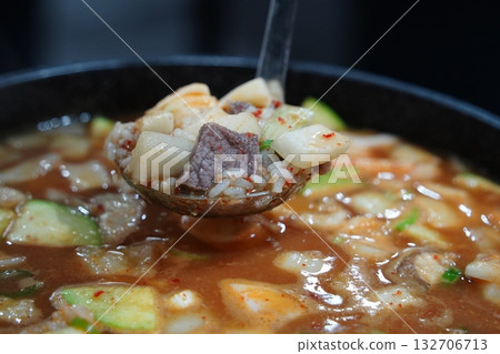 Hearty Korean Soybean Paste Stew with Rice, Tofu, and Vegetables Hearty Korean Soybean Paste Stew with Rice, Tofu, and Vegetables 132706713