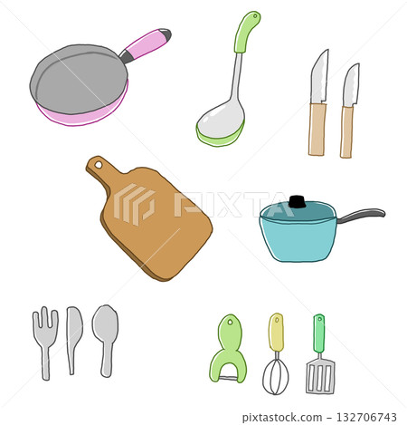 Illustration set of cute kitchen tools 132706743