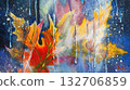 Abstract Autumn Leaf Painting. Vivid composition featuring bright autumn leaves, paint rain drips and bold textures on canvas, expressive style. Concept of autumn, abstract art, creative impressionism 132706859
