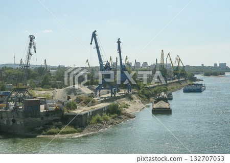 Cargo Cranes at Danube River Port in Ruse 132707053