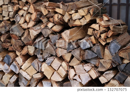 Close-up view of neatly stacked firewood Close-up view of neatly stacked firewood 132707075