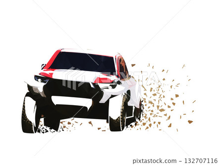 Desert rally sports car, low poly endurance adventure race, isolated vector geometric illustration 132707116