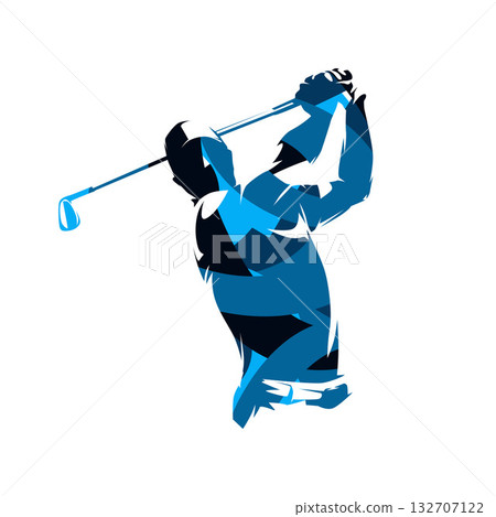 Golf player, abstract blue isolated vector illustration. Golfer 132707122