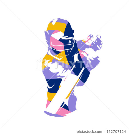 Cricket batter, abstract isolated vector illustration, team sport athlete 132707124