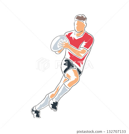Rugby player running with ball, isolated flat design vector illustration. Line art sports illustration 132707133