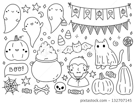 Cute Halloween doodle set Cute Halloween doodle set 132707145