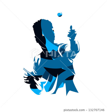 Table tennis logo, man playing ping pong, abstract isolated vector silhouette. Blue sports clip art Table tennis logo, man playing ping pong, abstract isolated vector silhouette. Blue sports clip art 132707146