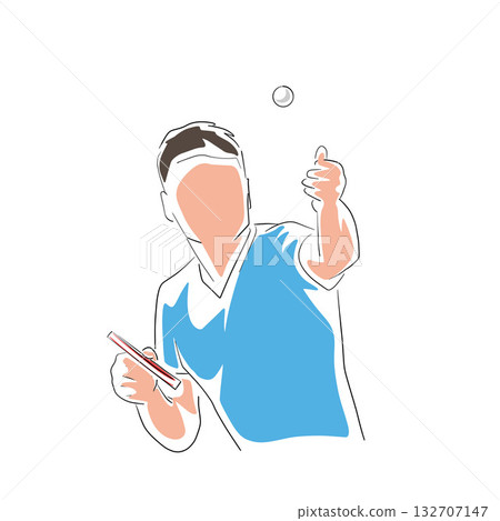 Table tennis player, isolated flat design vector illustration. Line art ping pong clip art. Sports drawing 132707147