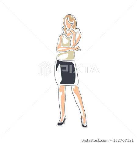 Business woman standing and thinking, isolated flat design vector illustration. Line art clipart Business woman standing and thinking, isolated flat design vector illustration. Line art clipart 132707151