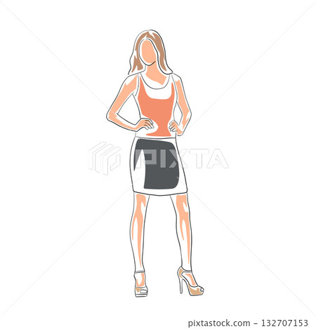 Business woman standing with hands on hips, isolated vector illustration 132707153