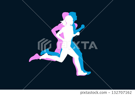 Run, sport athletic logo, group of running people 132707162