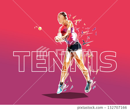 Tennis sport design. Woman playing tennis, low polygonal illustration 132707166