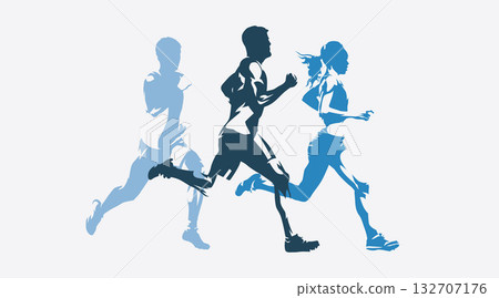 Run, athletics, running people, track and field athletes, group of abstract isolated vector silhouettes. Sports 132707176