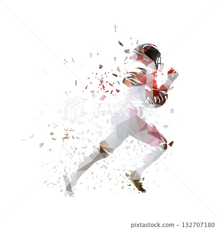 American football player, isolated low poly vector illustration. Geometric quarterback running with ball American football player, isolated low poly vector illustration. Geometric quarterback running with ball 132707180