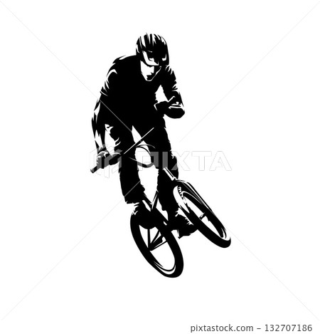 BMX bicycle rider flying, isolated vector silhouette. BMX bicycle rider flying, isolated vector silhouette. 132707186