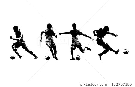 Football, group of soccer players, isolated vector silhouettes. Men and women players Football, group of soccer players, isolated vector silhouettes. Men and women players 132707199