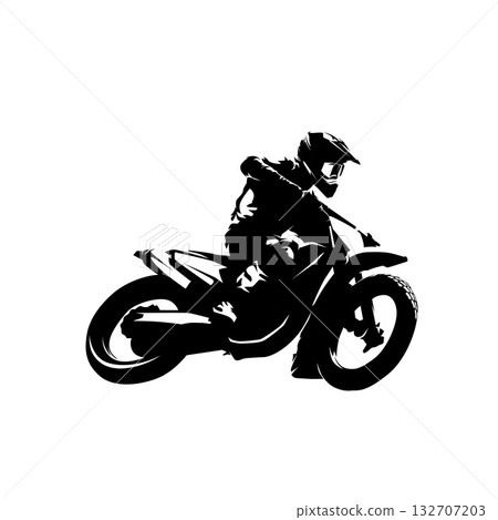 Flat Track motorcycle racing, isolated vector silhouette. Dirt motorbike logo 132707203