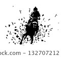 Horse racing. High contrast vector illustration of a jockey riding a horse at full speed, front view 132707212