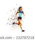 Run, running woman. Female low polygonal marathon runner. Isolated abstract vector illustration 132707218