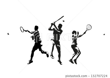 Tennis, group of men and women playing tennis, isolated vector silhouettes Tennis, group of men and women playing tennis, isolated vector silhouettes 132707224