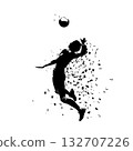 Volleyball player, woman playing, isolated vector silhouette with dispersion effect, side view. Female volleyball logo 132707226