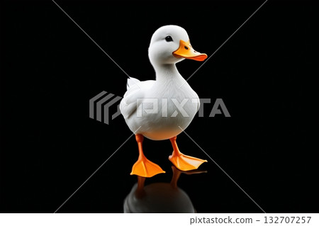 White duck on black background material 132707257